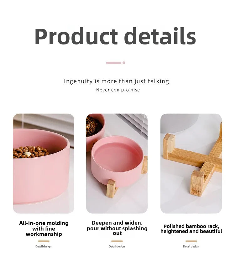 Ceramic Pet Bowl Dish With Wood Stand No Spill Pet Ceramic Double Bowl For Dog Cat Food Water Feeder Cats Small Dogs Pet bowl
