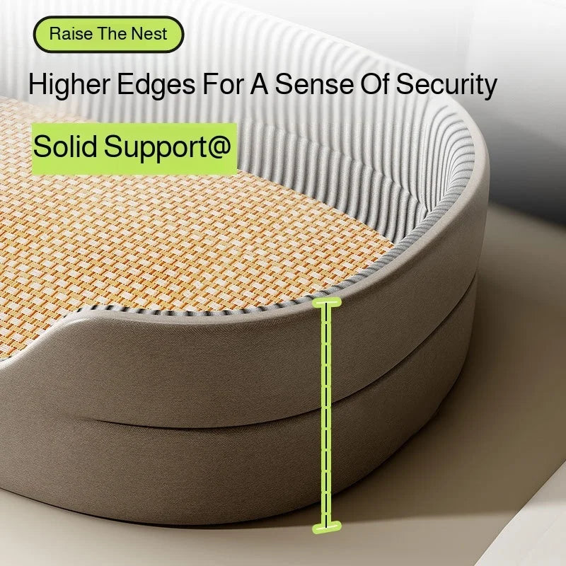 Dog Cat Kennel Universal for All Seasons Summer Pet Kennel with Rattan Mat Raised Edges Large Dog Bed Sofa-feel Mat Sleeping Pad