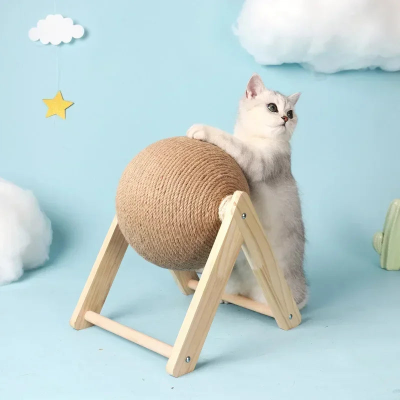 Cat Scratching Ball Wood Stand Pet Furniture Sisal Rope Ball Toys Kitten Climbing Scratcher Grinding Paws Scraper Accessories