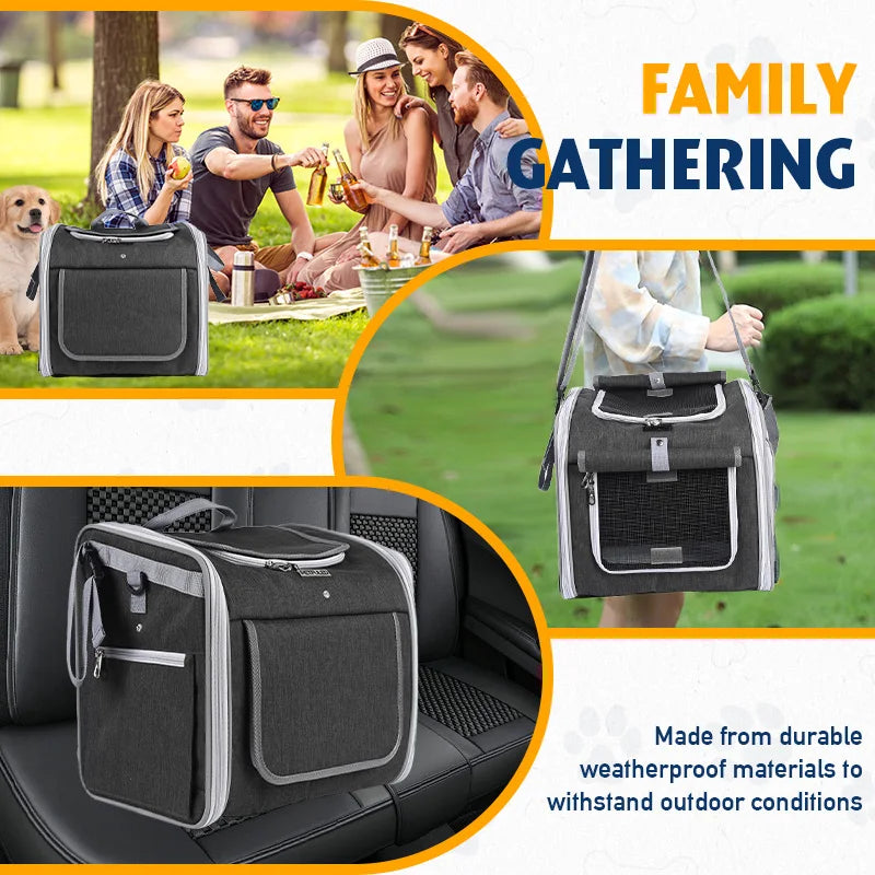 Dog or Cat Bike Basket, Expandable Soft Sided Pet Carrier Backpack with 4 Open Doors, Foldable Dog Bike Carrier