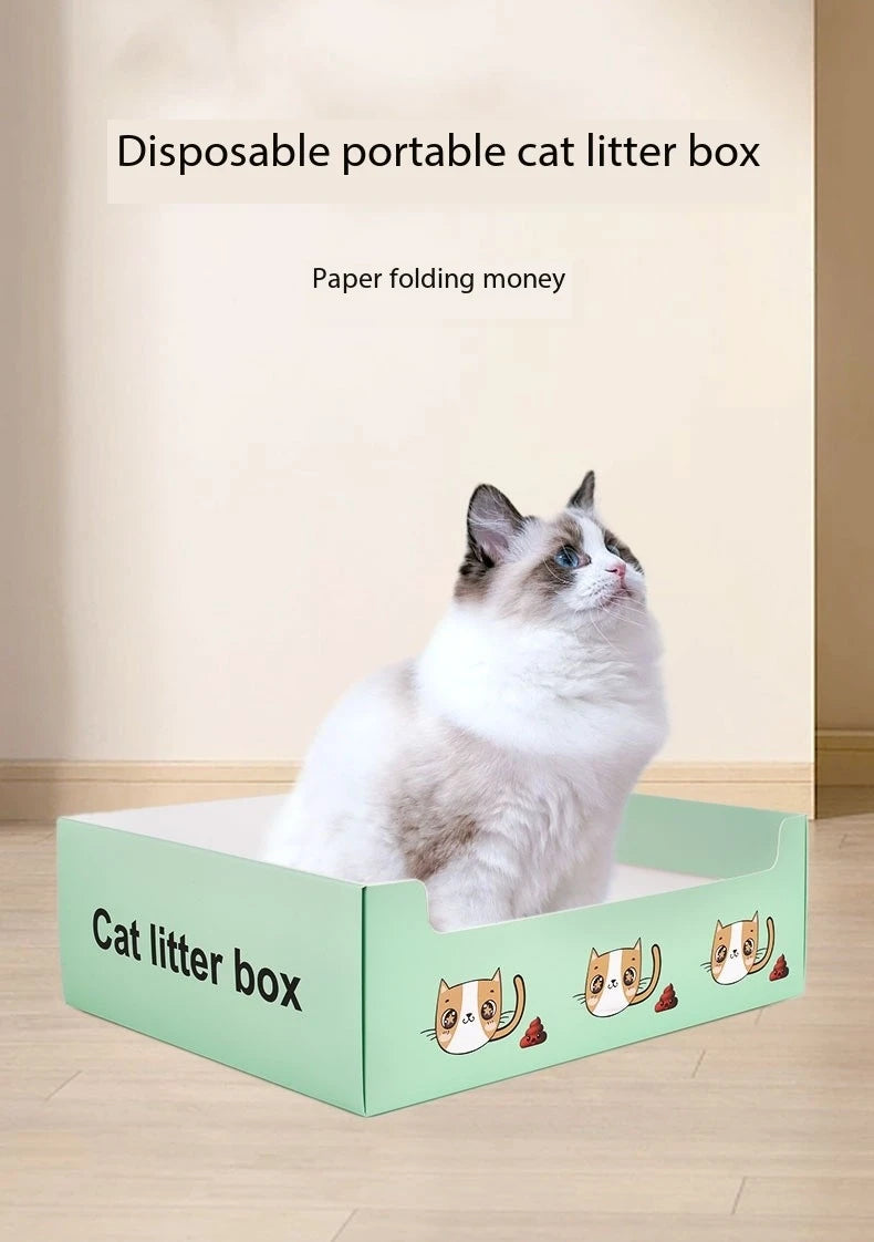 Disposable Cat Litter Box Flodable Paper Cat Trays Lightweight Cardboard Box Waterproof Coating Safe Comfortable Toilet For Pets
