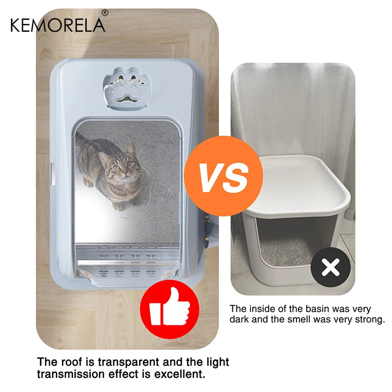 Enclosed Stainless Steel Cat Litter Box Cat Litter Box with Lid Mat & Scoop High-Sided Metal Kitty Leak-Proof Tray For Big Cats