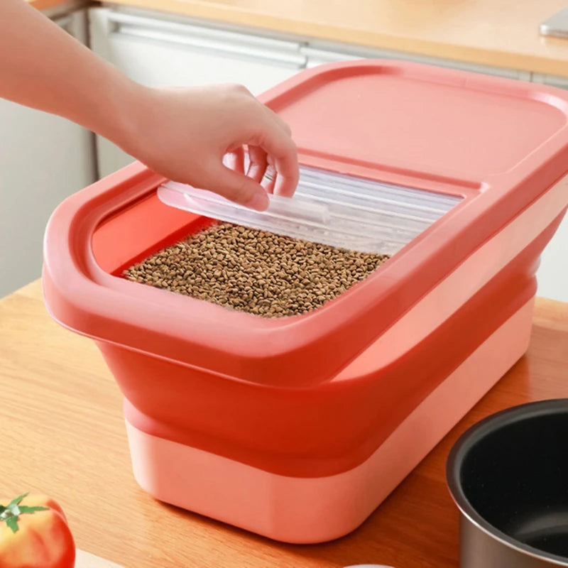 Collapsible Cat Dog Food Storage Container with Lid Folding Pet Food Container Airtight Sealing Box Kitchen Grain Storage Boxes