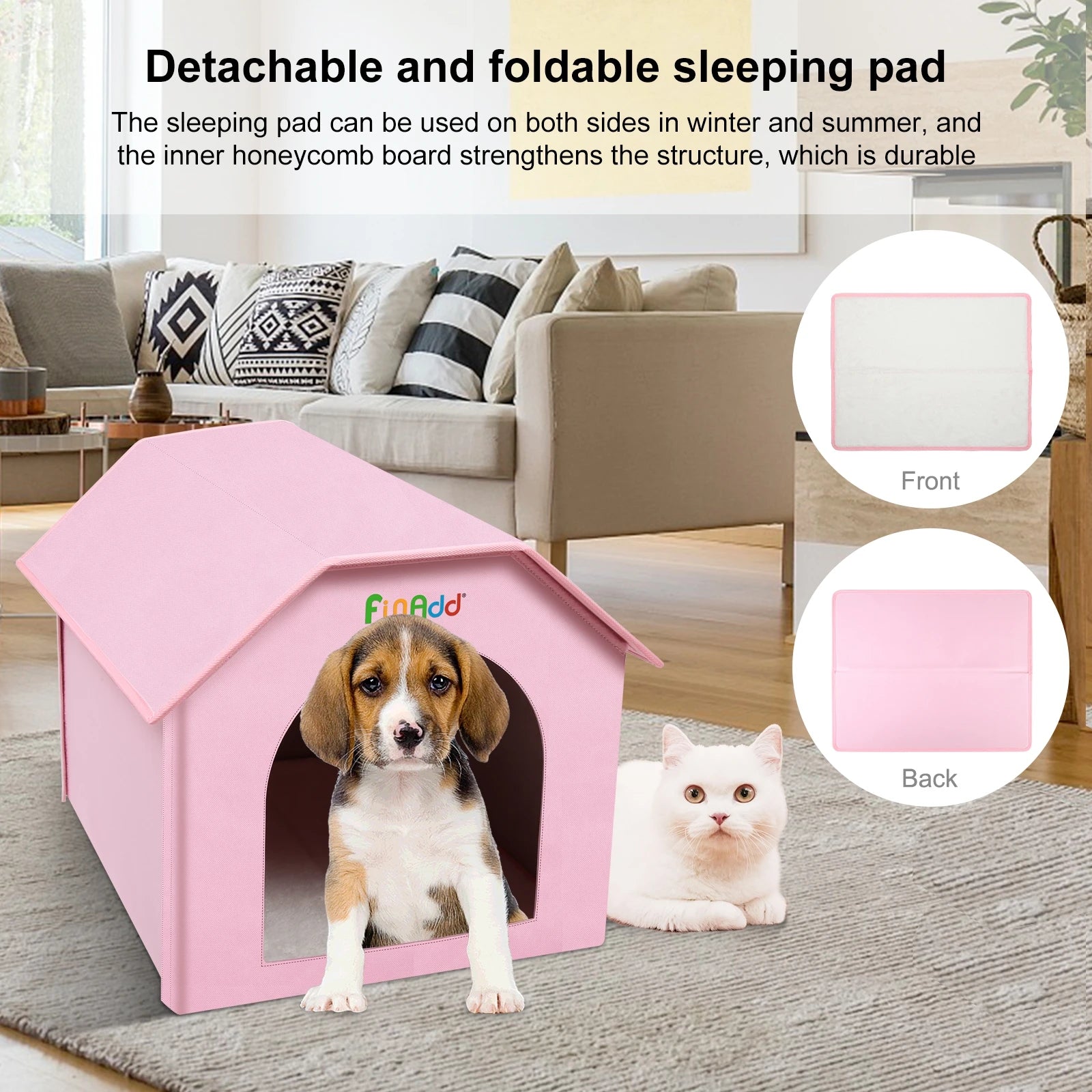 FUNADD Extra Large Folding Weatherproof Pet Houses with Removable Mat Pets Indoor And Outdoor Sleeping