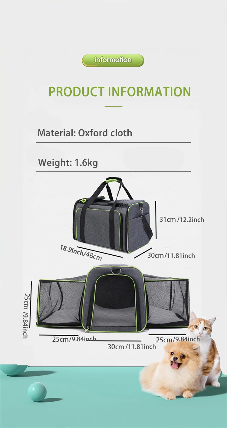 Cat Bag Foldable Large Capacity Cat Outdoor Car Expansion Portable Pet Handbag Breathable Diagonal Cross Bag for Cats and Dogs