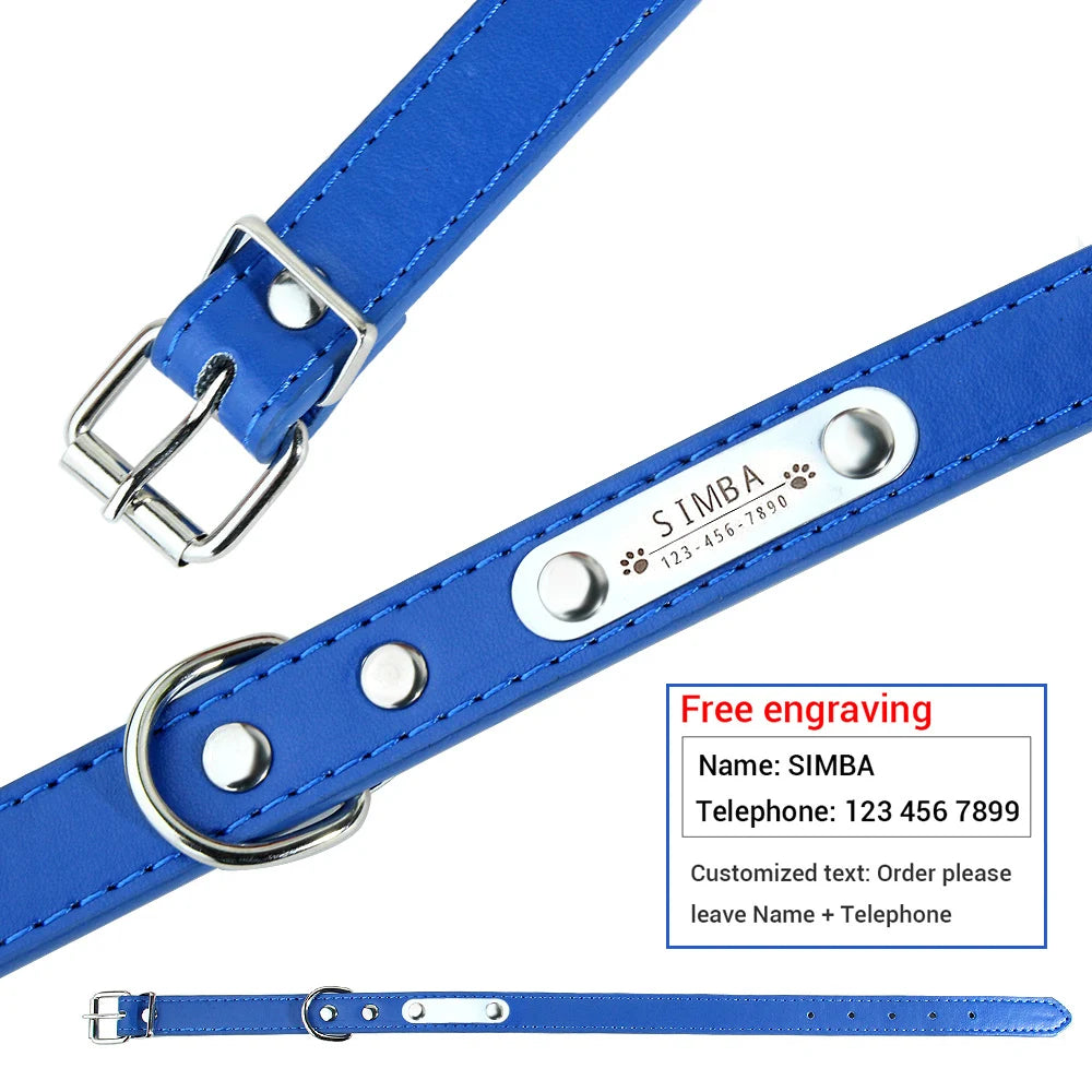 Customized PU Leather Dog Collar Soft Padded Dogs Collars Free Engraving Name for Small Medium Large Dogs Cat Adjustable XS-XL