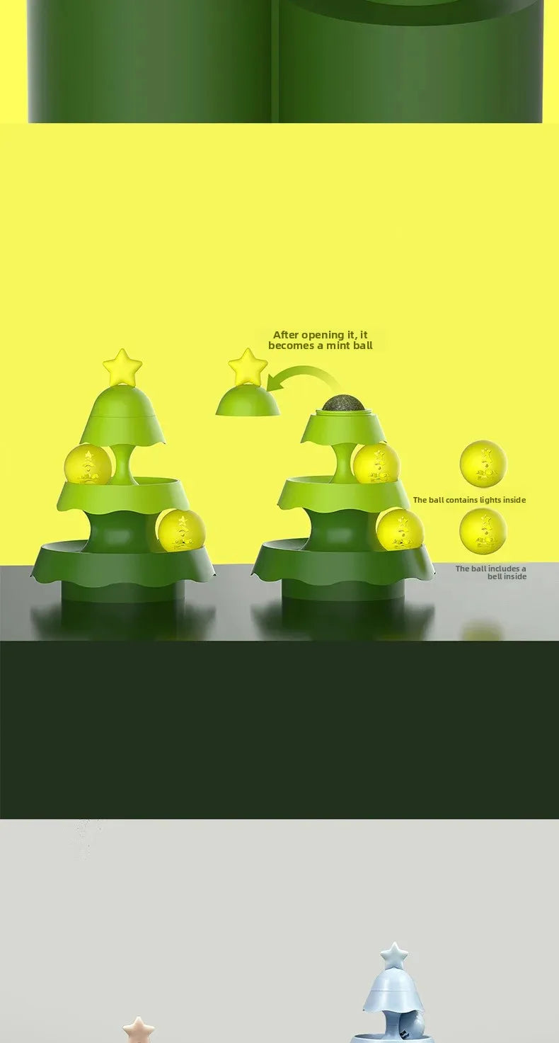 Cats Christmas Tree Mini Track Turntable Bell Glowing Ball Self Amusement Puzzle Pet Toy Interactive Durable Safe Non Toxic