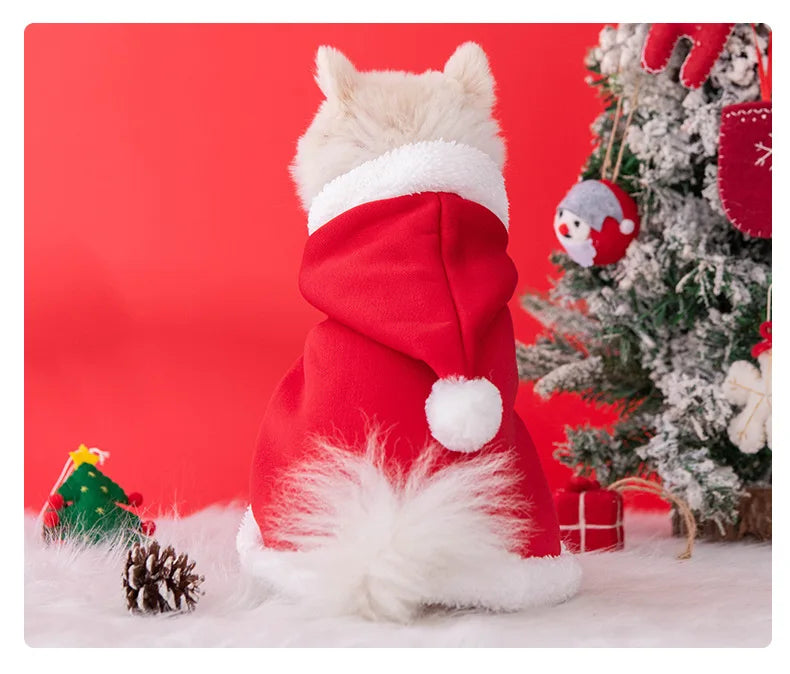 Christmas Pet Cat Hooded Cloak Pet Clothing Dog Autumn Winter Clothing Warm Clothes Little Red Riding Hood Cloak Puppy Clothes