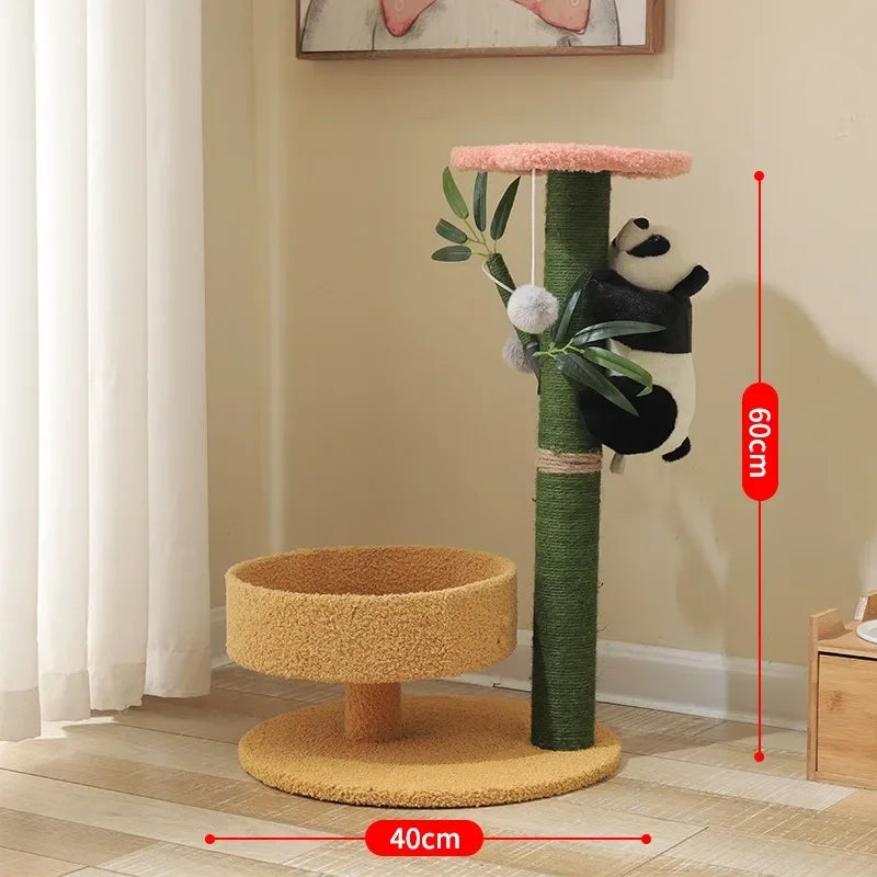 Cat Climbing Frame Sisal Comforts Grinding Claw Nest Wooden Climbing Frame Cat Jumping Platform Cute Panda Modelling Pet Supplie