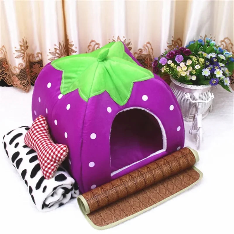 Cute Dog and Cat Supplies - Soft Pink Washable Cushion Baskets, Warm Bed House for Puppy, Rabbit Home, Kennel