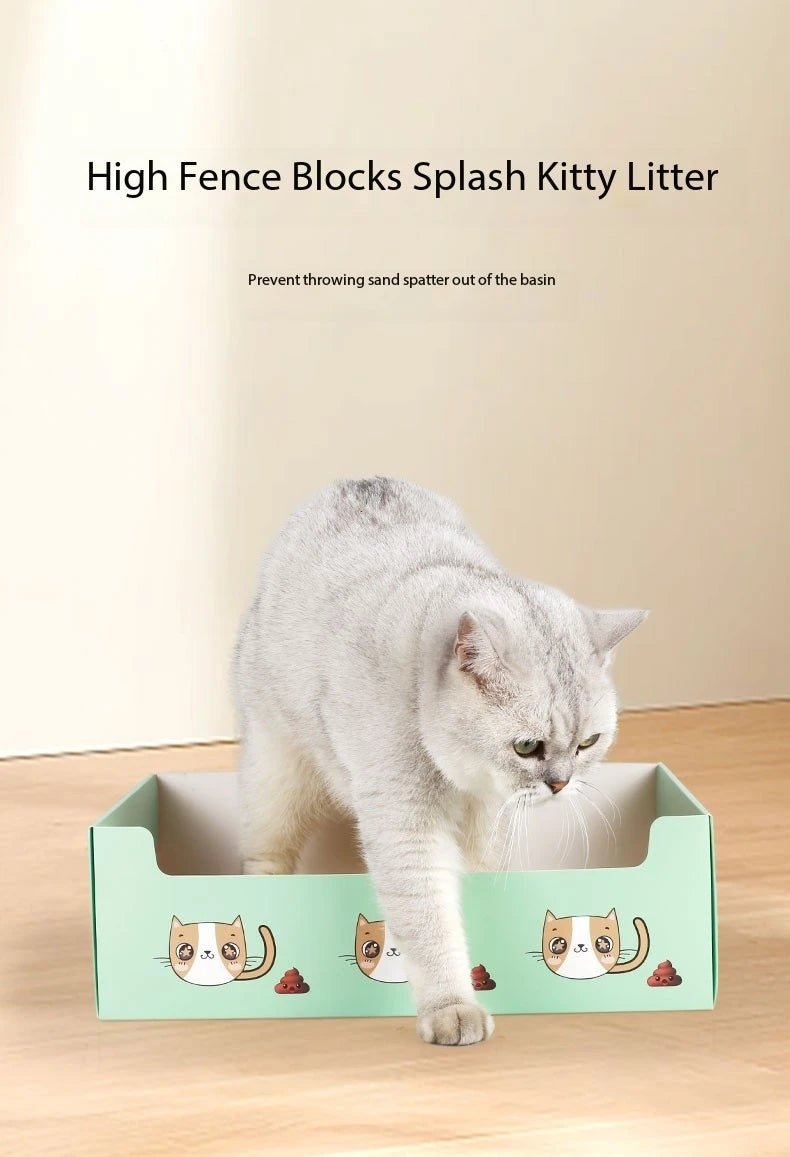 Disposable Cat Litter Box Flodable Paper Cat Trays Lightweight Cardboard Box Waterproof Coating Safe Comfortable Toilet For Pets