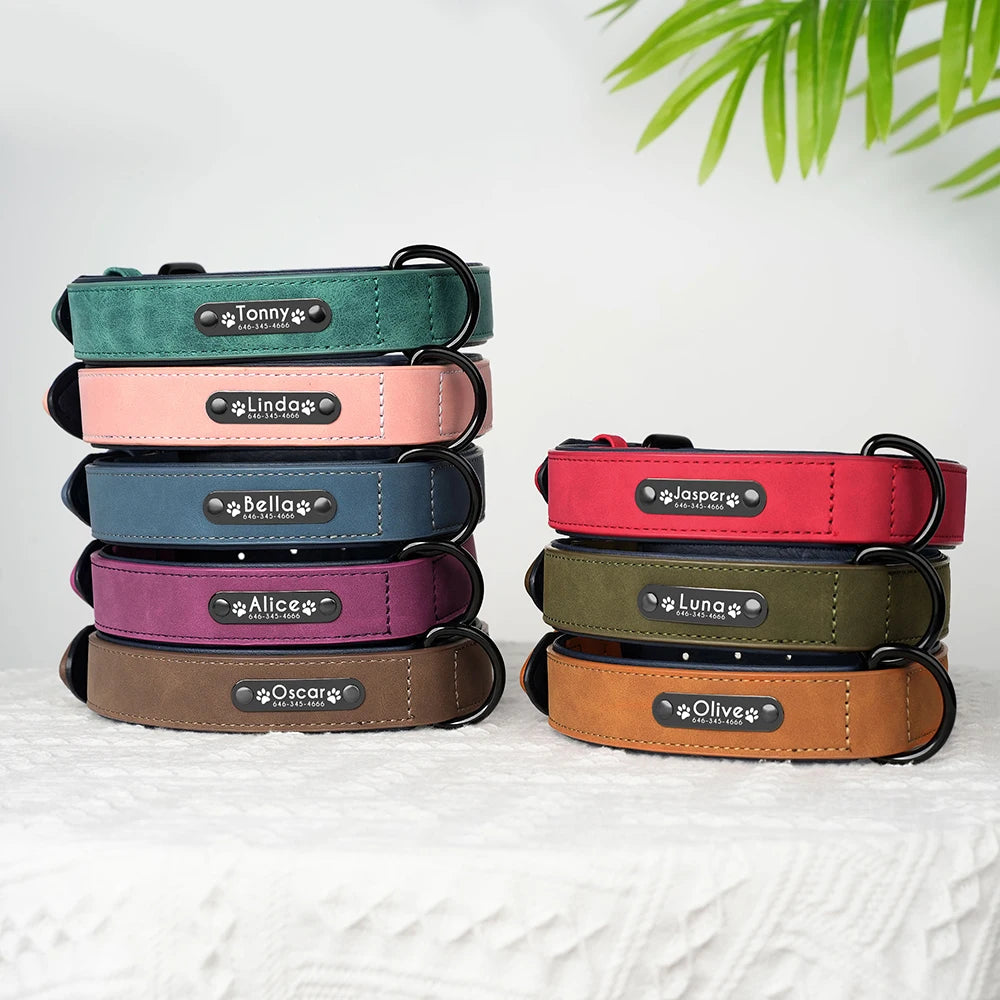 Dog Collars Personalized Custom Leather Dog Collar Name ID Tags For Small Medium Large Dogs Pitbull Bulldog Beagle Correa Perro
