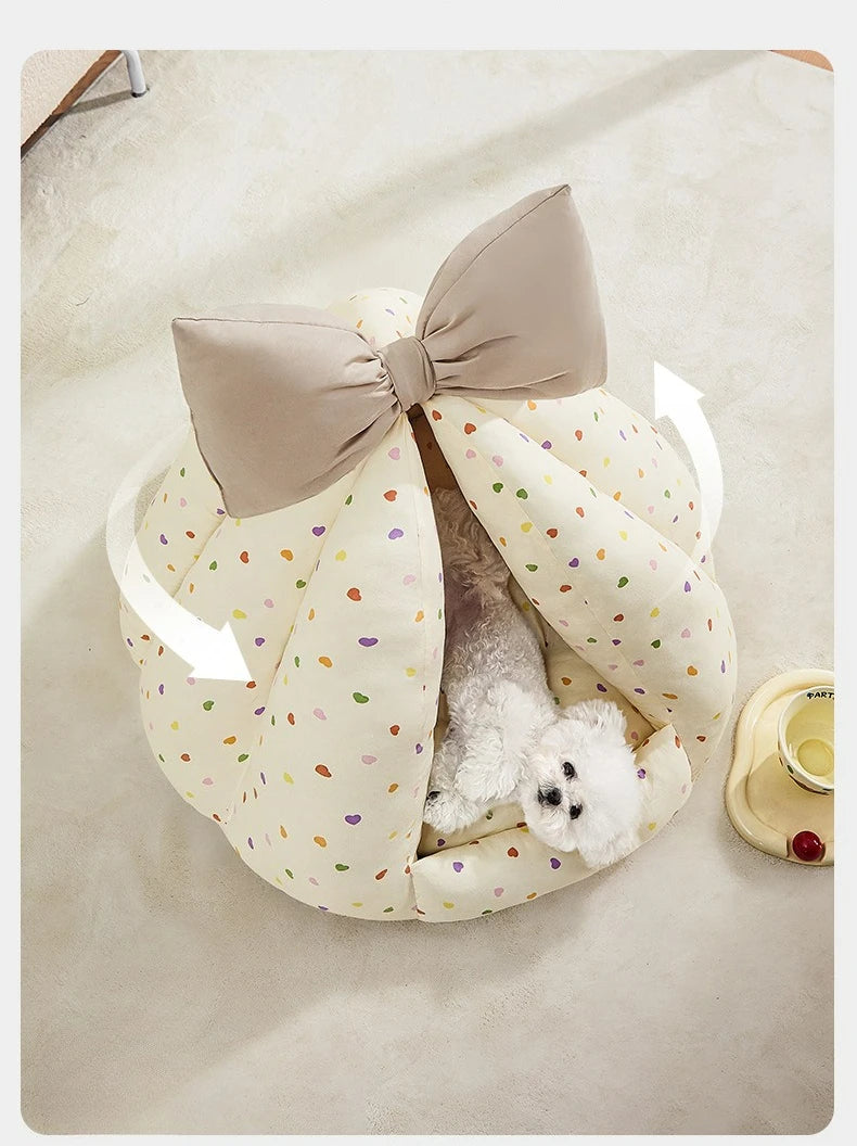 Cute Cat Bed Enclosed All-Season Pet Bed for Cats Small Dogs Nest Soft Skin-Friendly Fabric Comfortable Puppy House