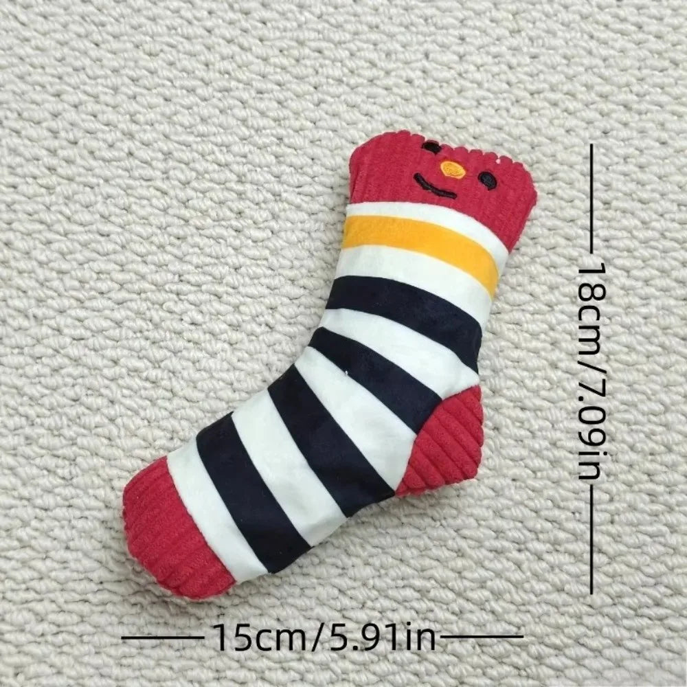 Cute Sound Making Pet Treat Dispenser Bite-Resistant Durable Chew Toy Squeaker Cartoon Socks Cat