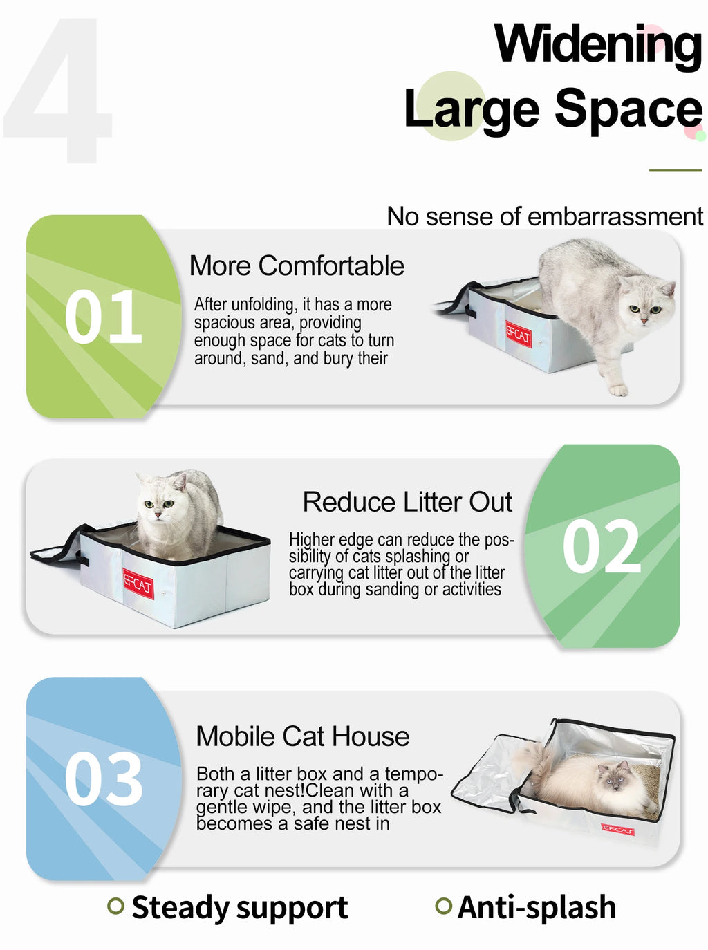 EFCAT Portable Cat Simple Litter Box With Cover Foldable Waterproof Large Size Outdoor Pet Kitten Travel Toilet