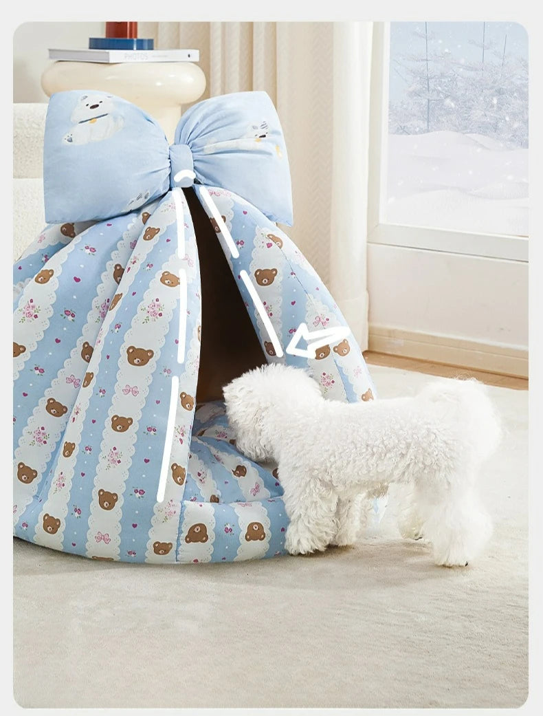 Cute Cat Bed Enclosed All-Season Pet Bed for Cats Small Dogs Nest Soft Skin-Friendly Fabric Comfortable Puppy House