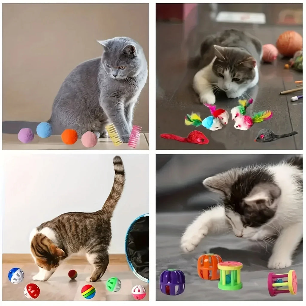 56/28/14PCS Pet Kitten Toys Variety Cat Toy Combination Set Cat Toy Funny Cat Stick Sisal Mouse Bell Ball Cat Supplies