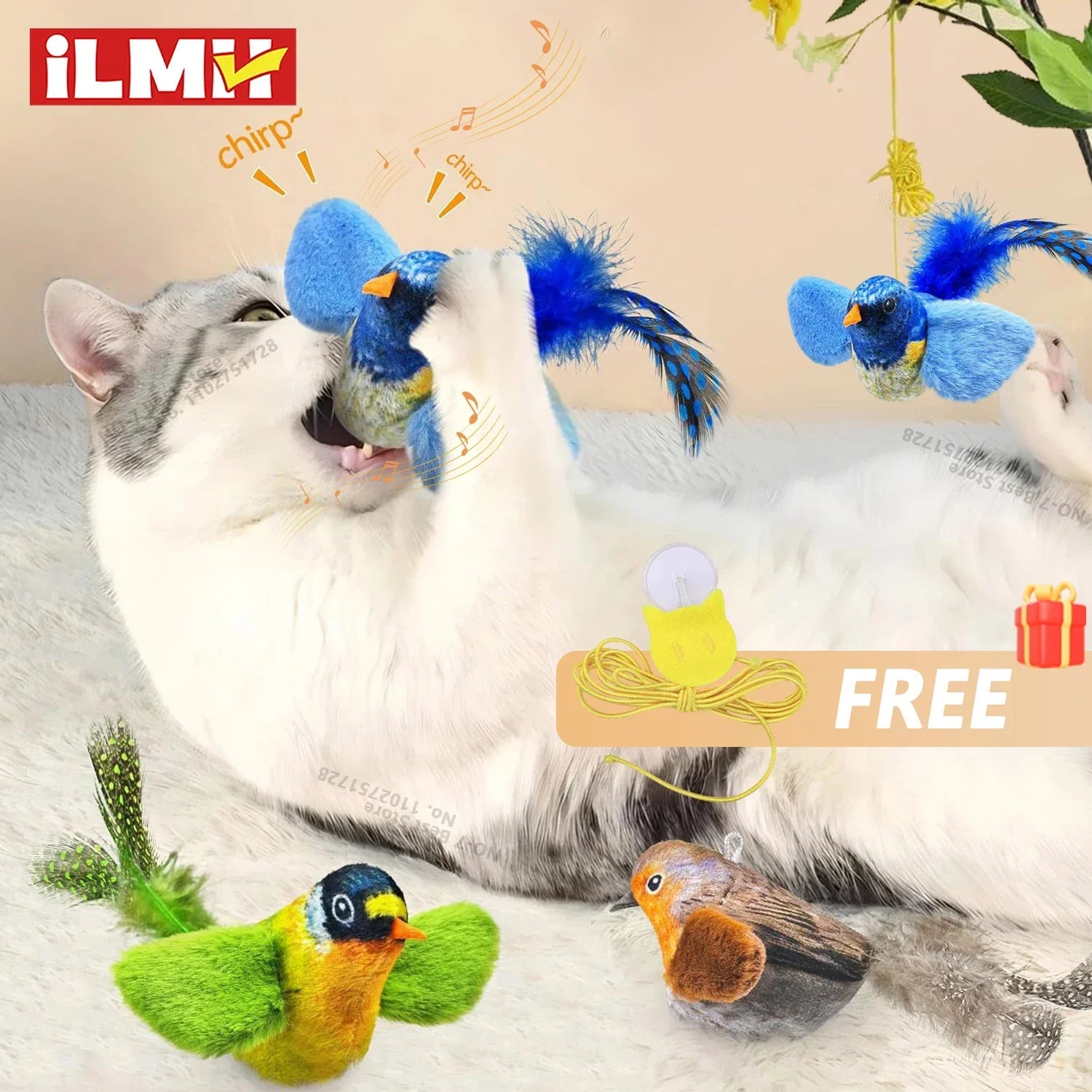 Indoor Interactive Birds Toy for Cat Chasing Teasing Toy Sounding Catnip Cat Teaser Toy Self-hilarity Wall Hanging Birds Cat Toy