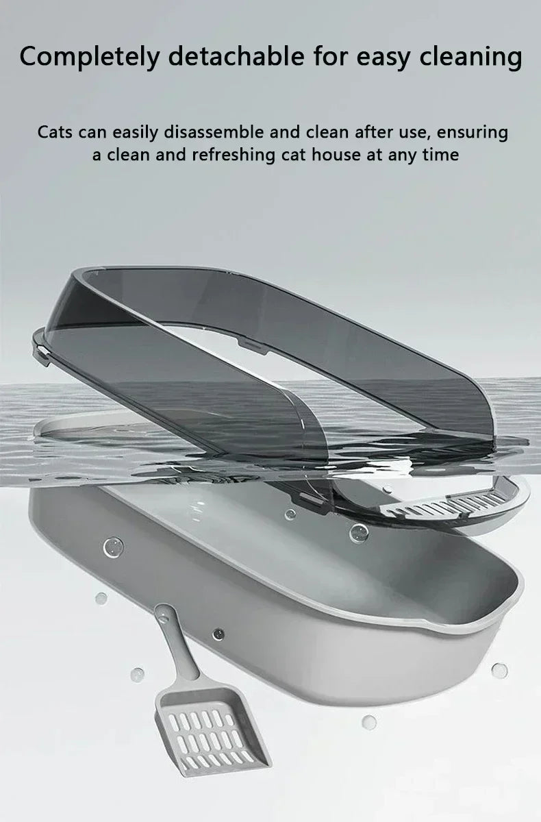 Easy Clean Cat Toilet Box with Scoop Semi Enclosed High Fence Open Top Kitty Litter Tray Durable Spacious Sandbox Pet Accessory