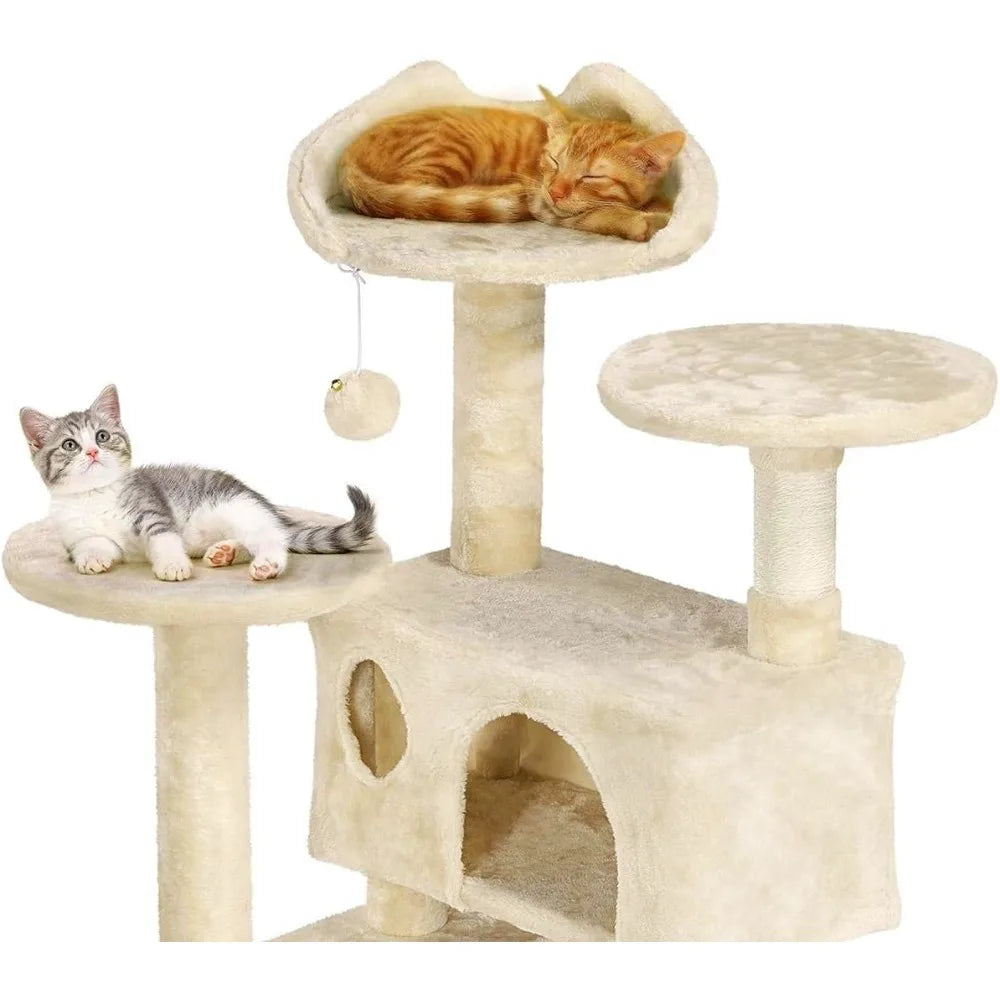 Cat Tree for Large Cats with Large Top Perch Multi-Level Tower for Indoor Cats with Condo Hammock Sleeping Bag Dangling Ball