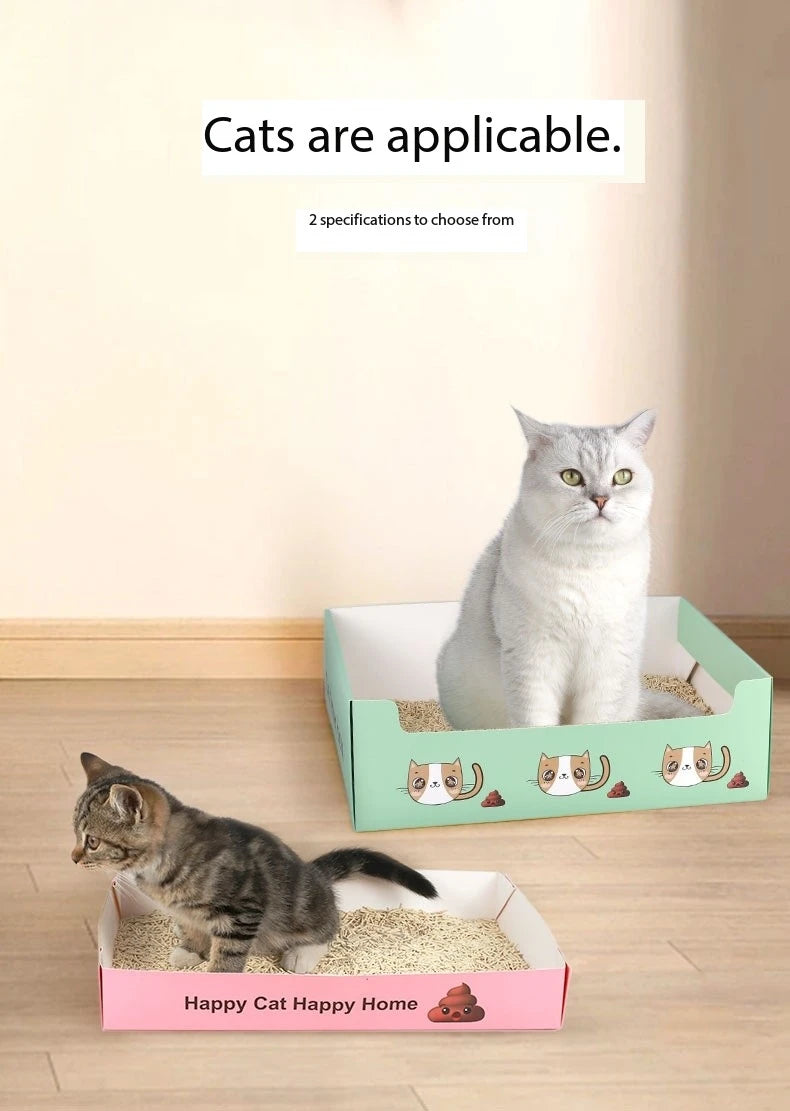 Disposable Cat Litter Box Flodable Paper Cat Trays Lightweight Cardboard Box Waterproof Coating Safe Comfortable Toilet For Pets