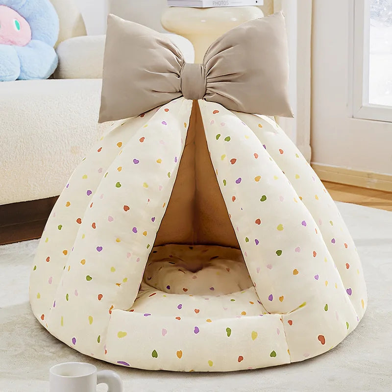 Cute Cat Bed Enclosed All-Season Pet Bed for Cats Small Dogs Nest Soft Skin-Friendly Fabric Comfortable Puppy House