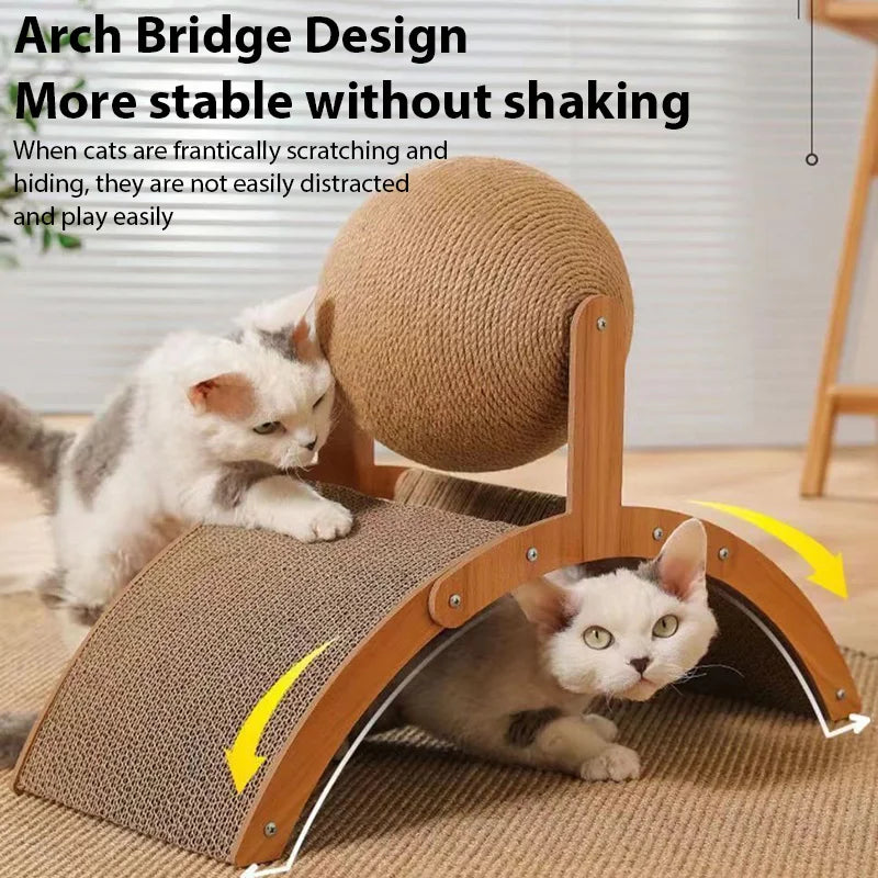 2In1 Arched Cat Scratching Pad Wooden Scratching Post with Cat Ball Wear-Resistant Chew Toy for Pets Scratch Board