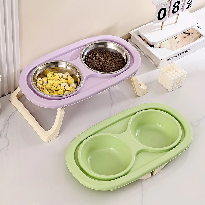 elevated Pet Cat Bowl Feeder Cat Food Bowl With Water Fountain Double Bowl Drinking Raised Stand Dish Bowls For Cats