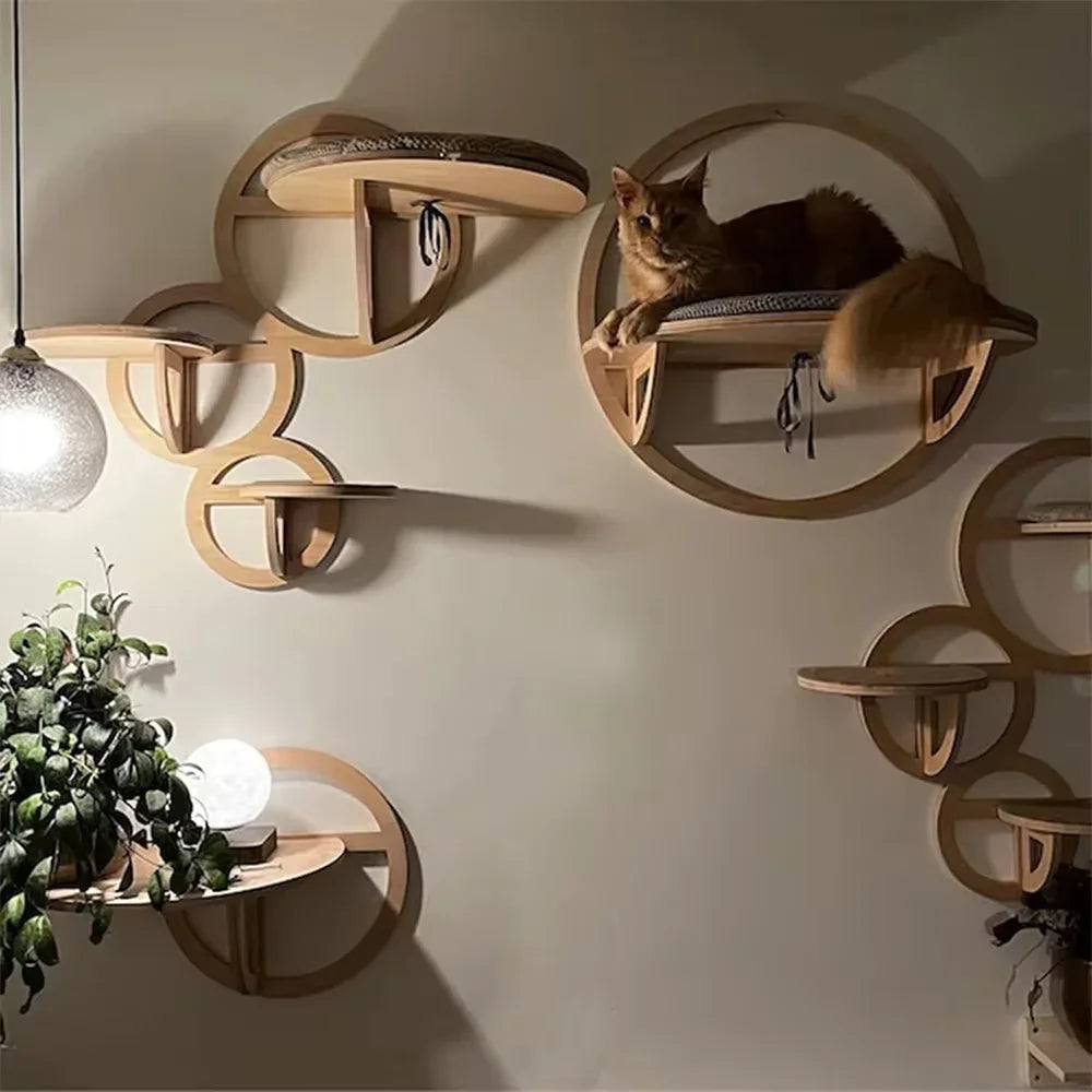 Circular Wooden Cat Wall Shelves Cat Play Furniture Sturdy Build Provide a Cozy and Trendy Spot for Cats to Lounge and Explore