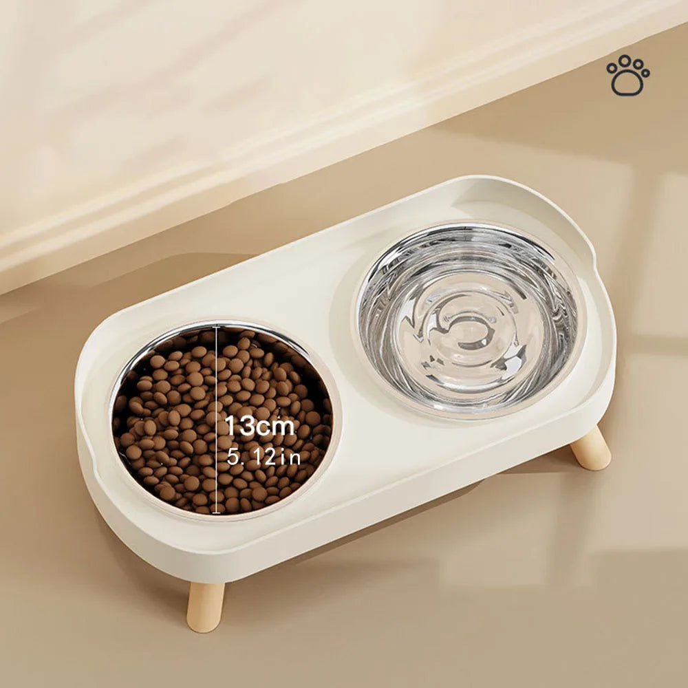 Cat Bowl Double Bowl Set - Anti-Spill Anti-Tip Pet Food Bowl & Water Bowl | Non-Slip Base Cute Cat Feeding Bowls Pet