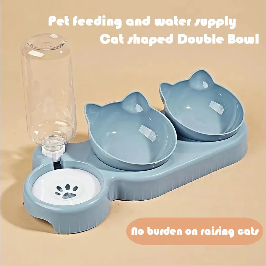 Pet SuppliesElevated Bowls for Cats and DogsDurable Double Cat Pet Bowls With Water Feeder 3 In 1 Ear Design Tilted