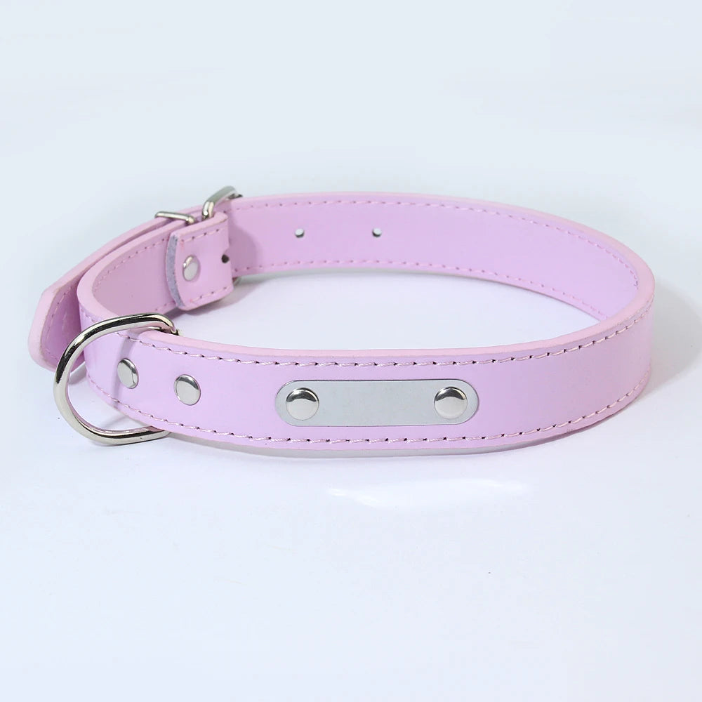 Customized PU Leather Dog Collar Soft Padded Dogs Collars Free Engraving Name for Small Medium Large Dogs Cat Adjustable XS-XL