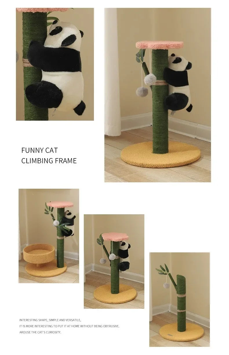 Cat Climbing Frame Sisal Comforts Grinding Claw Nest Wooden Climbing Frame Cat Jumping Platform Cute Panda Modelling Pet Supplie
