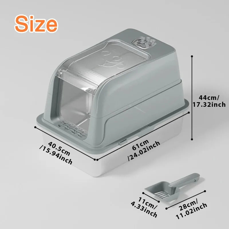Enclosed Stainless Steel Cat Litter Box Cat Litter Box with Lid Mat & Scoop High-Sided Metal Kitty Leak-Proof Tray For Big Cats