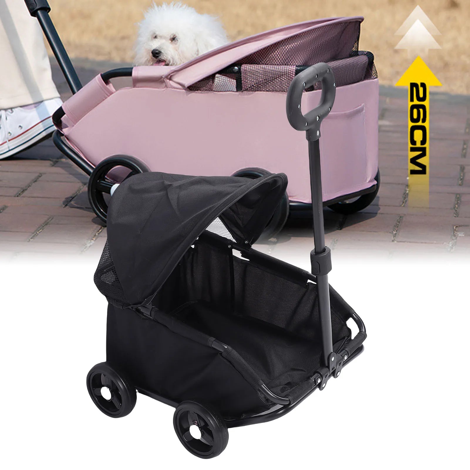 Foldable Pet Stroller with Canopy 4 Wheels Pet Strolling Cart for Small Dogs Cats Lightweight Easy Assembly Multifunctional Use