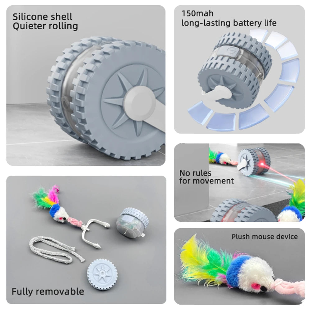 Cat Interactive Ball Toy, Automatic Rolling Ball with Tail, Rechargeable Smart Pet Interactive Toy, Intelligent Mouse for Cat