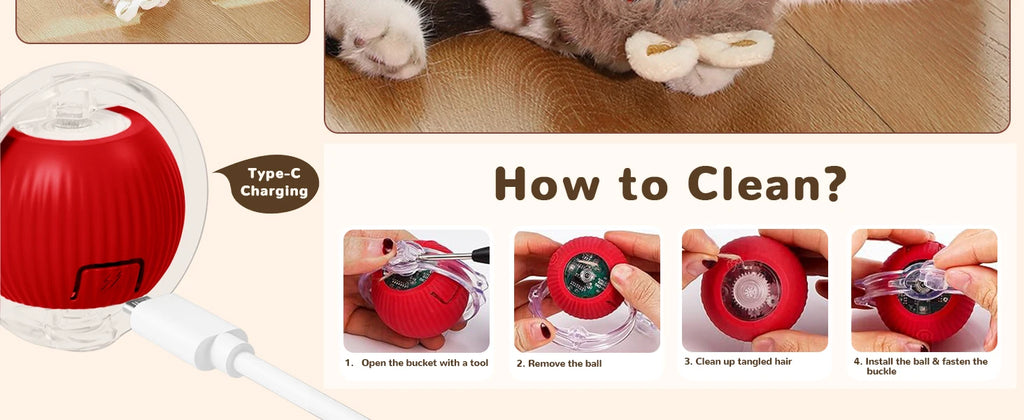 Cat Interactive ball Toy, Automatic Rolling Ball with Tail, Rechargeable Smart Pet Interactive Toy, Intelligent toy for Cat