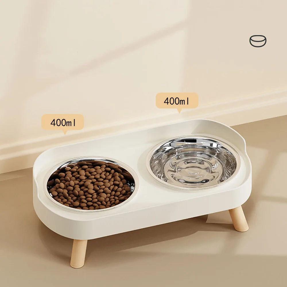 Cat Bowl Double Bowl Set - Anti-Spill Anti-Tip Pet Food Bowl & Water Bowl | Non-Slip Base Cute Cat Feeding Bowls Pet