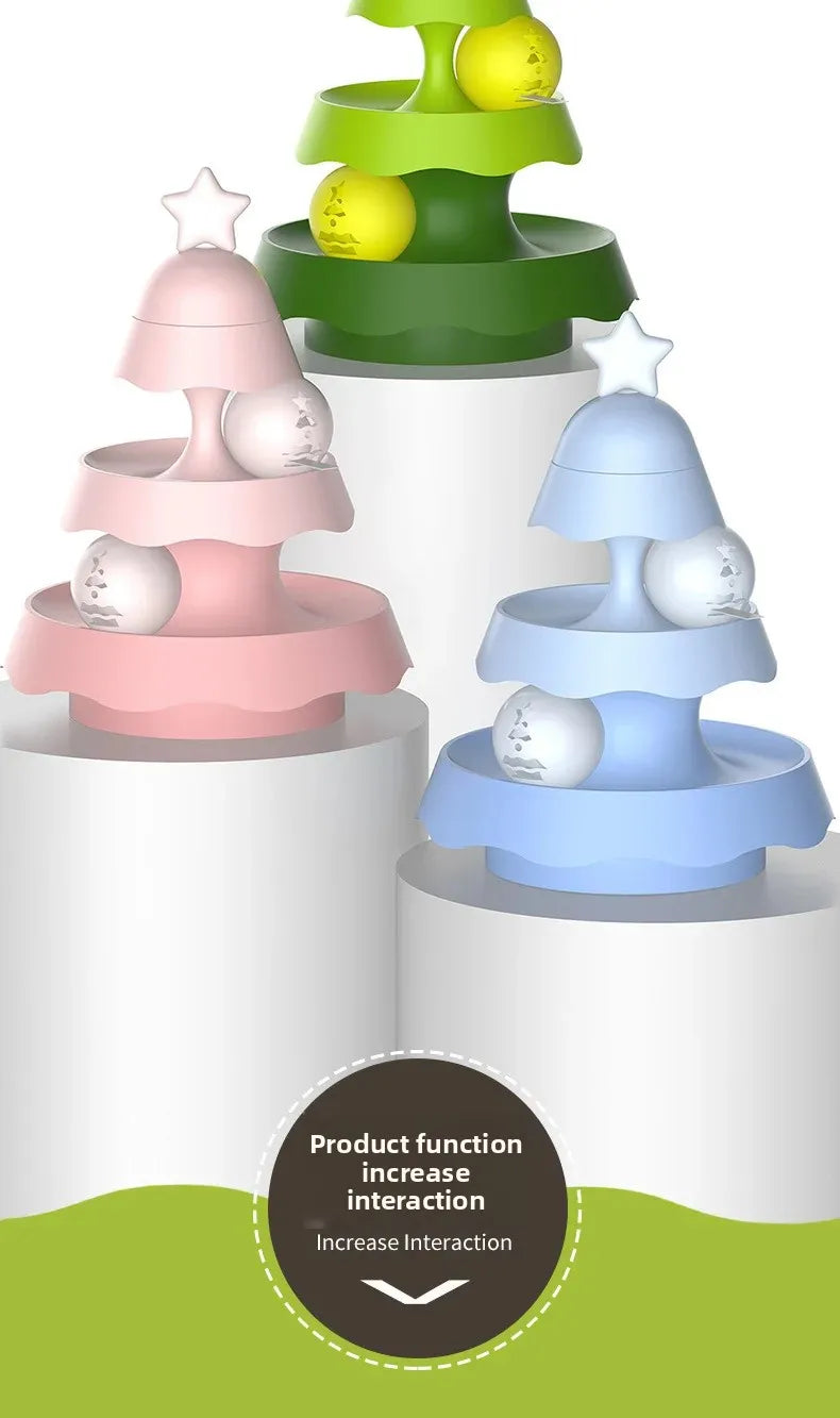 Cats Christmas Tree Mini Track Turntable Bell Glowing Ball Self Amusement Puzzle Pet Toy Interactive Durable Safe Non Toxic
