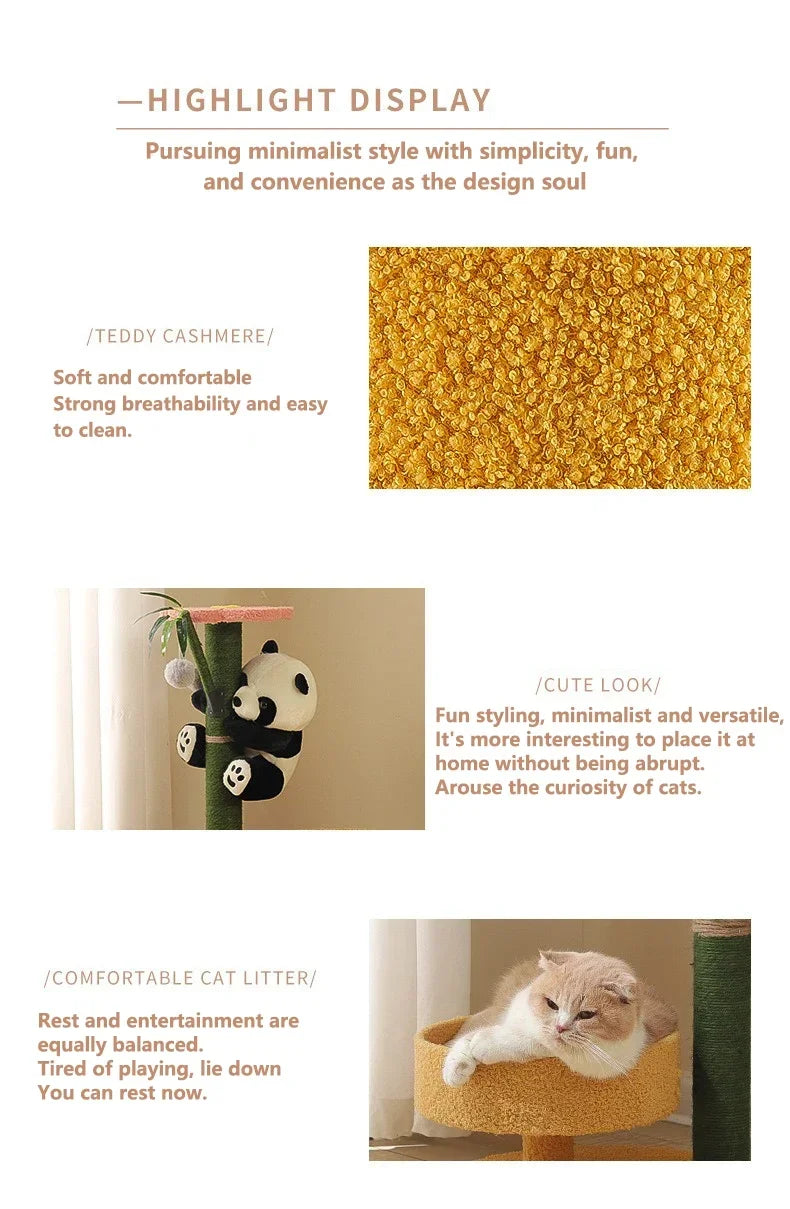 Cat Climbing Frame Sisal Comforts Grinding Claw Nest Wooden Climbing Frame Cat Jumping Platform Cute Panda Modelling Pet Supplie