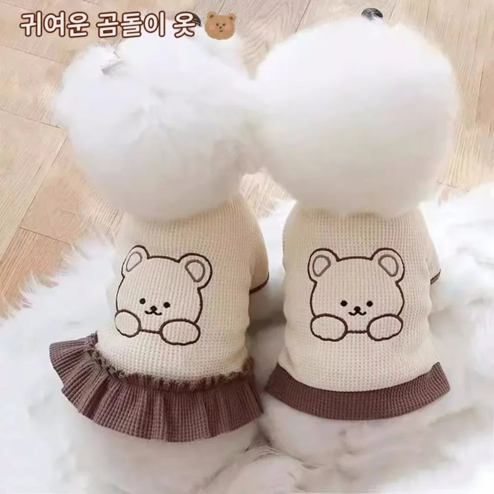 Cute Couple Dog Clothes Pet Dresses Shirt Waffle Cat Dog Shirt Puppy Pet Skirt Clothing for perro Dogs Cats Chihuahua Yorkie