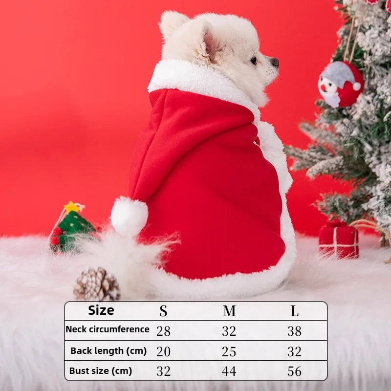 Christmas Pet Cat Hooded Cloak Pet Clothing Dog Autumn Winter Clothing Warm Clothes Little Red Riding Hood Cloak Puppy Clothes