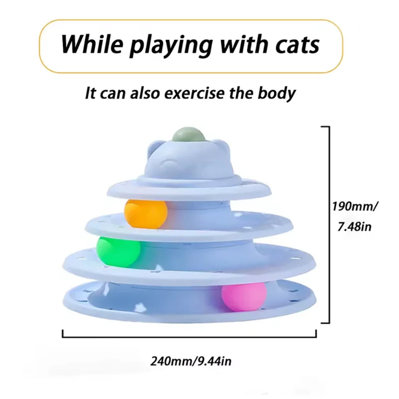 4 Level Interactive Cat Toy Ball Tower with Turntable Roller Track Intelligence Training Puzzle Game for Indoor Kitties Toys