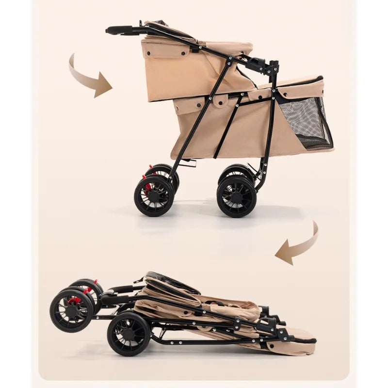 Double Pet Stroller  One-Hand Folding Dog Stroller for Small Medium Dogs Cats Travel 24KG Max Pet Carrier Cat Dog Carrier