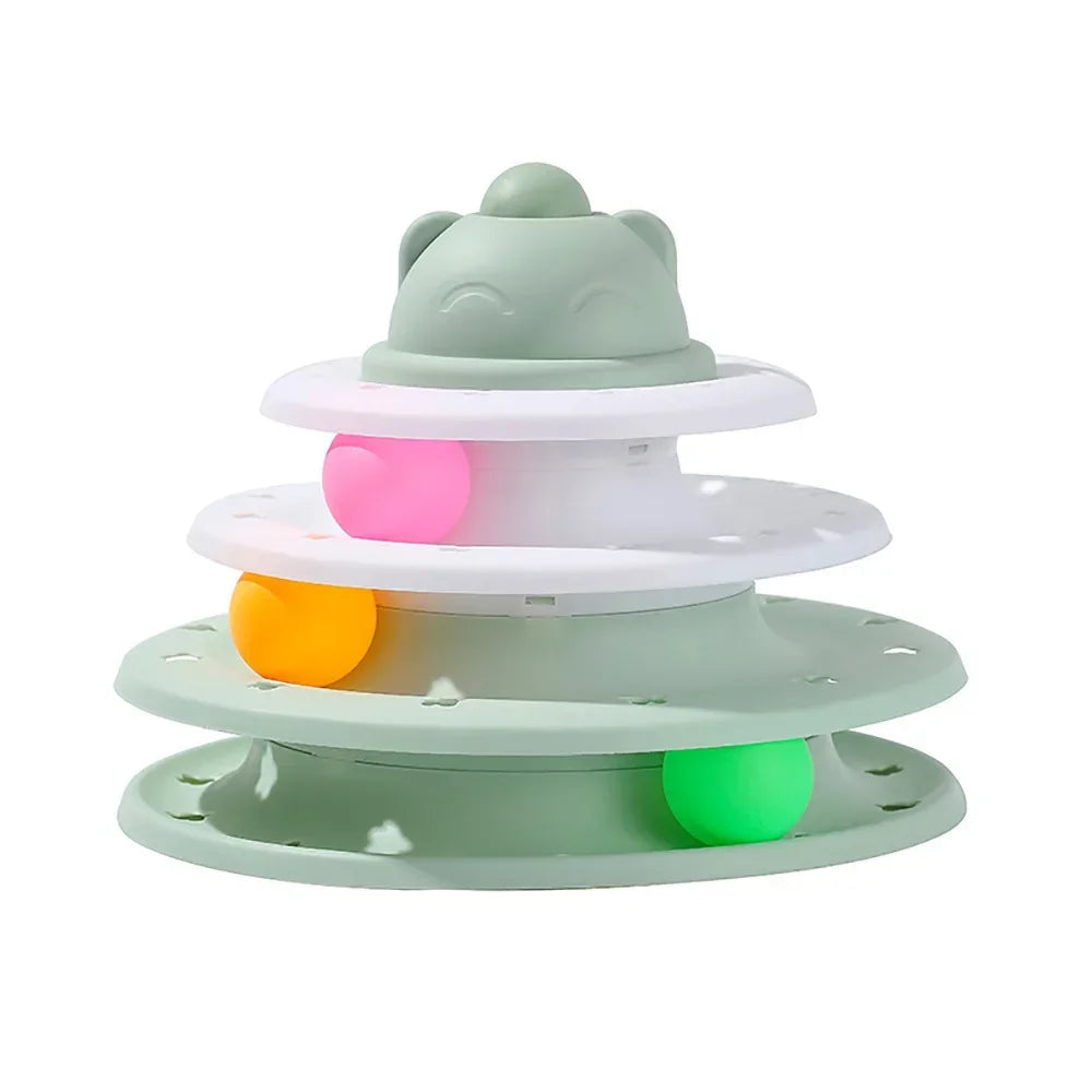 4 Level Interactive Cat Toy Ball Tower with Turntable Roller Track Intelligence Training Puzzle Game for Indoor Kitties Toys