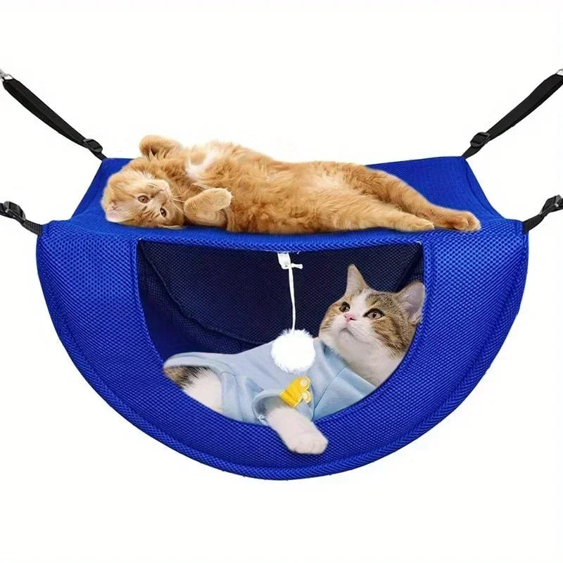 Breathable Mesh Hanging Pet Bed - Adjustable Cat Hammock for Indoor Use, Comfortable Suspended Sleeping Nest with Metal Frame