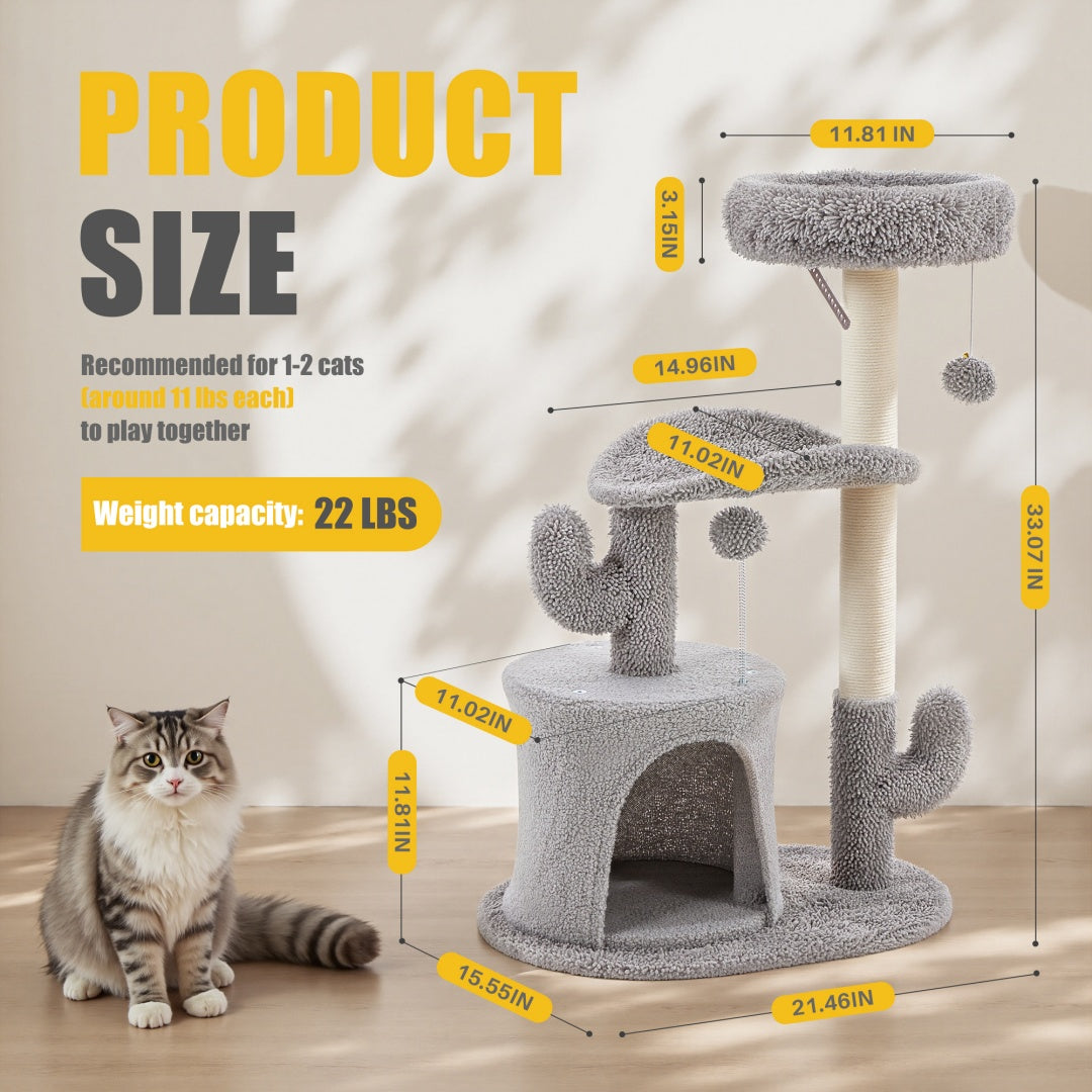 Small Cat Tree Tower, 33 Cat Scratching Post With Curved Bed - Get It for Your Pets - Pet Store