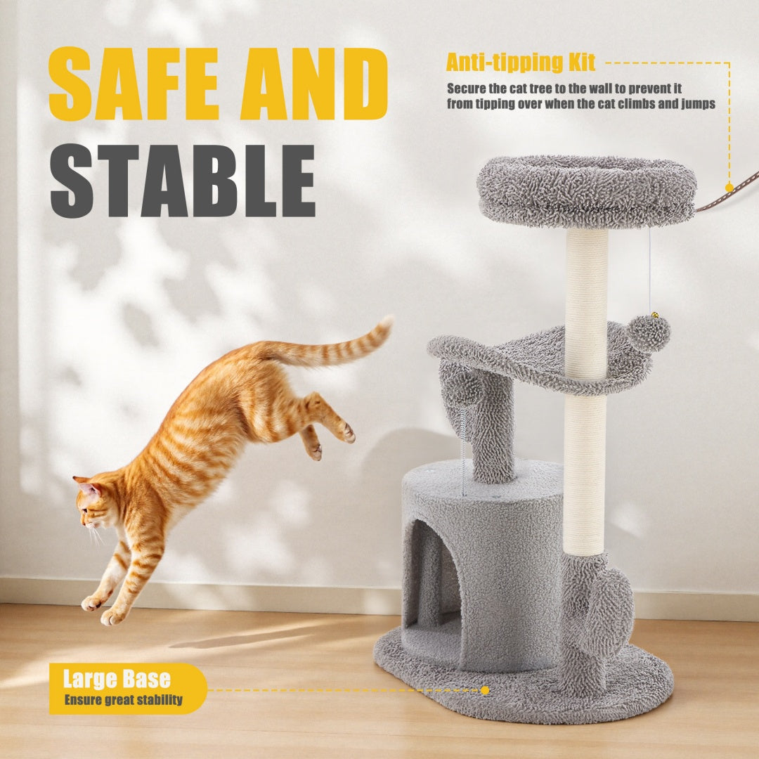 Small Cat Tree Tower, 33 Cat Scratching Post With Curved Bed - Get It for Your Pets - Pet Store