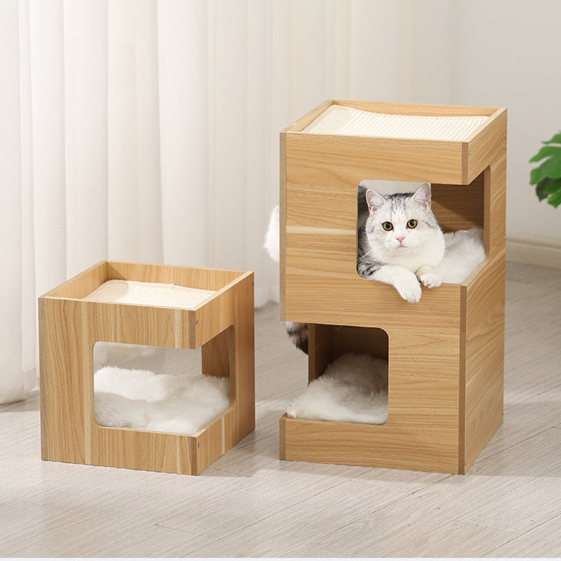 Solid Wood Double Layer No Trace Stickers Sisal Cat Nest - Get It for Your Pets