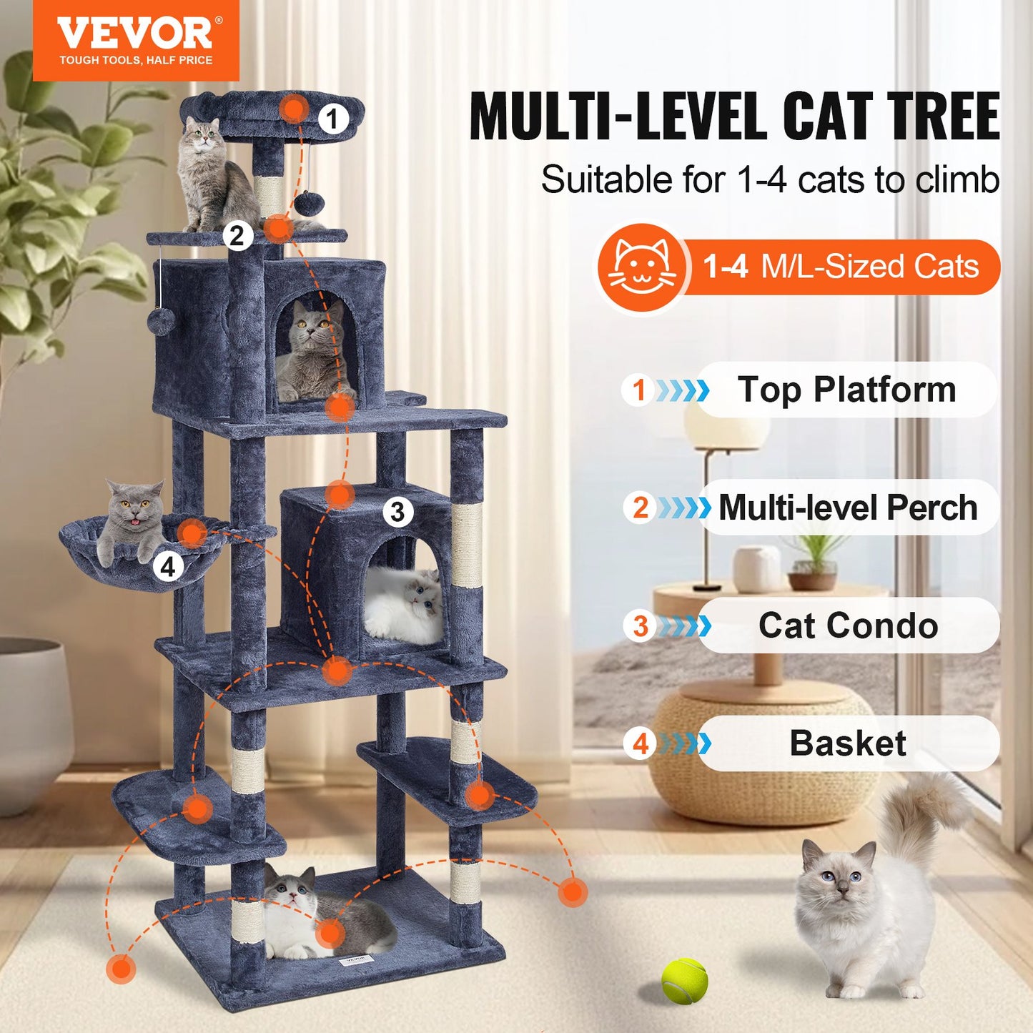 VEVOR Cat Tree Cat Tower With Cat Condos Sisal Scratching Post Dark Grey - Get It for Your Pets - Pet Store